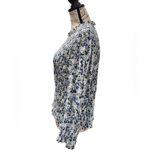 Veronica Beard Kali Smocked Blue and White Floral Blouse Women’s Size 14 - Picture 8 of 14